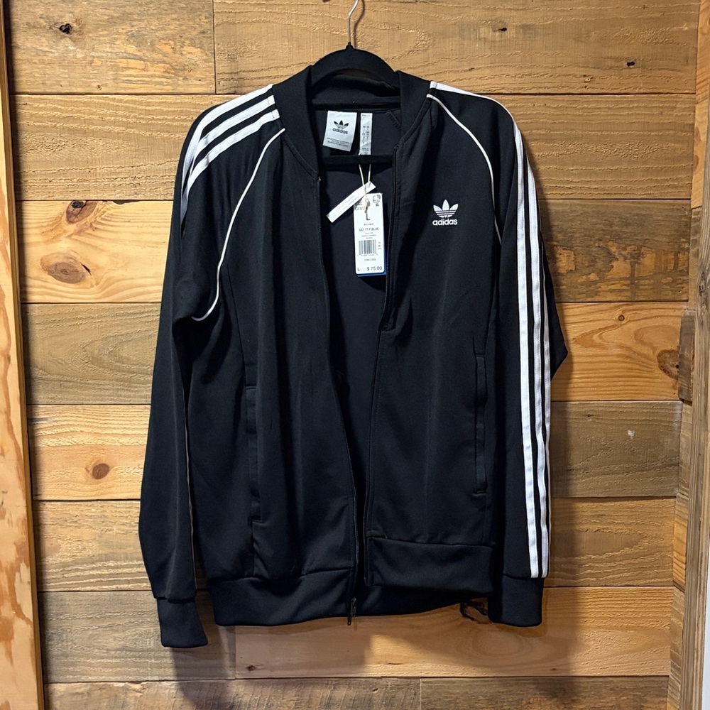 Adidas Black Bomber Jacket with White Stripes